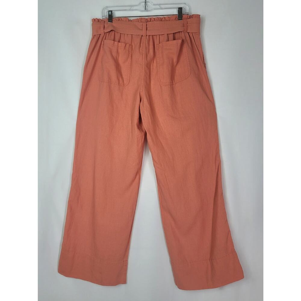 BRIGGS Linen Blend Terracotta Wide Leg Pants with Paperbag Waist & Belt Size 16 - Picture 2 of 8
